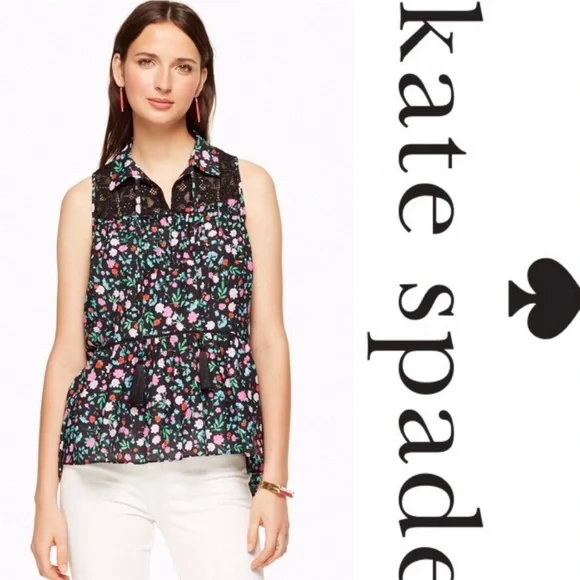 NEW Kate Spade Floral Greenhouse Lace Yoke Shirt Size Small - Picture 1 of 11